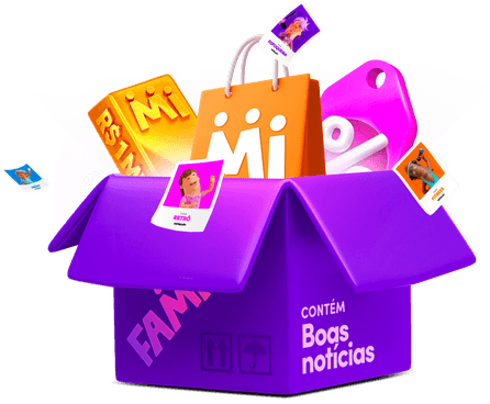 Caixa de presentes roxa com sacolas